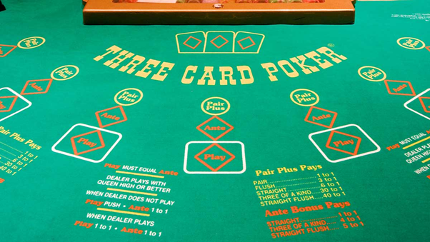 Bàn chơi 3 Card Poker trong sòng bài trực tuyến.
