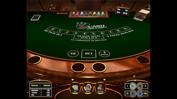 Người chơi tham gia 3 Card Baccarat tại 8xbet với các lá bài và chip cược.